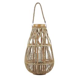 Wyld and Coco Bamboo and Glass Lantern 56cm - Woven Nordic Boho Candle Holder in Brown - thumbnail 4