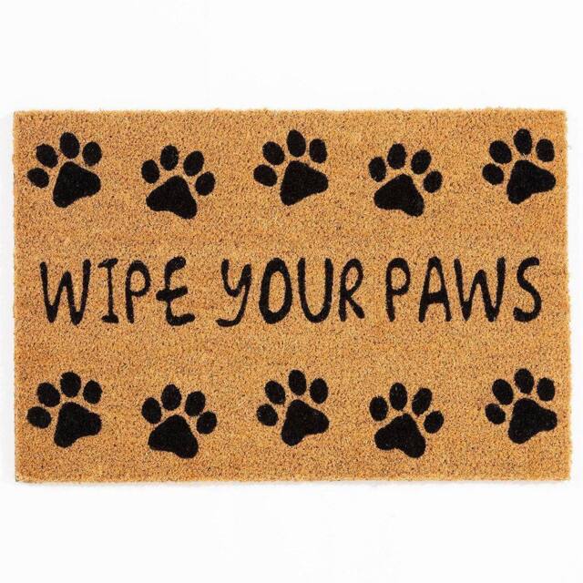 Arthouse Astley Wipe Your Paws Printed PVC Backed Coir 40x60cm Black in Natural - Size: 40 cm x 60 cm - image 1