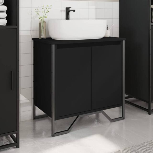 Berkfield Home Modern Bathroom Sink Cabinet Black 60x35x60 cm Engineered Wood - Size: 60 x 35 x 60 cm - image 1