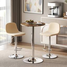 HOMCOM Round Bar Table, Swivel Bistro Table with Adjustable Height in Brown - Size: 60 cm x 60 cm