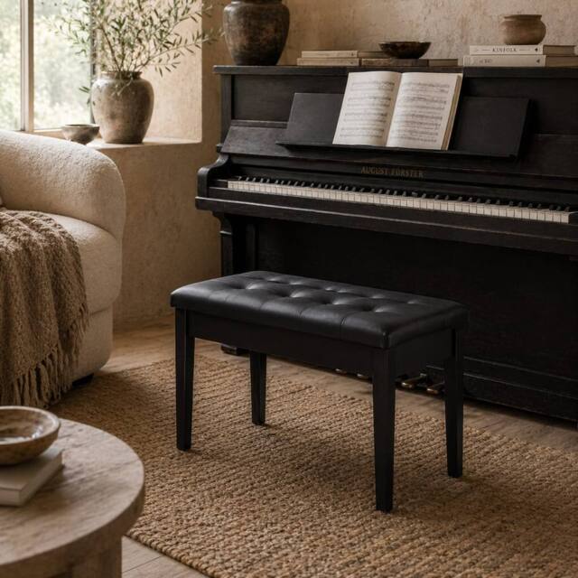 Wyld Haus Milara Black Faux Leather Piano Bench Storage Diamond Tufted Seat - image 1