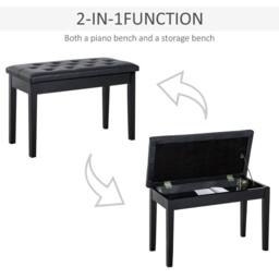 Wyld Haus Milara Black Faux Leather Piano Bench Storage Diamond Tufted Seat - thumbnail 6