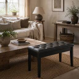 Wyld Haus Milara Black Faux Leather Piano Bench Storage Diamond Tufted Seat - thumbnail 3