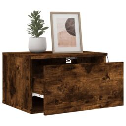 Berkfield Home Wall-mounted Bedside Cabinets with LED Lights 2 pcs Smoked Oak in Brown - thumbnail 4