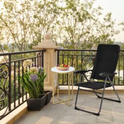 Costway Patio Sling Chair Set Folding Beach Chair w/ Ottoman & Coffee Table in Grey - thumbnail 5