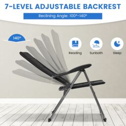Costway Patio Sling Chair Set Folding Beach Chair w/ Ottoman & Coffee Table in Grey - thumbnail 3