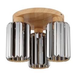Netlighting Run Shade Cluster Ceiling Wood Look Smoke Crystals 3x E27 in Brown - thumbnail 2