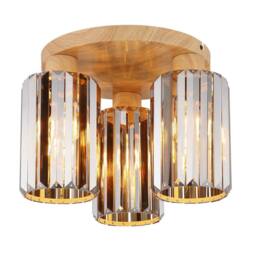 Netlighting Run Shade Cluster Ceiling Wood Look Smoke Crystals 3x E27 in Brown - thumbnail 1