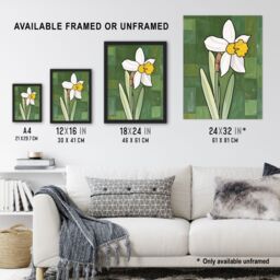 "Artery8 Daffodil Flower Bloom Green Stylised Painting Wall Art Print - Size: W24"" x H32""" - thumbnail 3