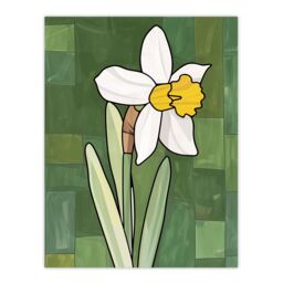 "Artery8 Daffodil Flower Bloom Green Stylised Painting Wall Art Print - Size: W24"" x H32""" - thumbnail 1