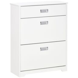 HOMCOM Tipping Shoe Cabinet Hall Organizer with Flip Drawers in White - thumbnail 2
