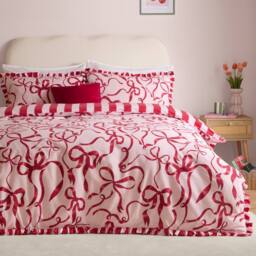 Furn La Vie En Bows Reversible Duvet Cover Set in Bright Pink - Size: Single - thumbnail 1