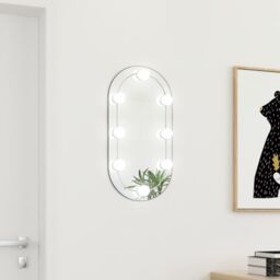 Berkfield Home Mirror with LED Lights 60x30 cm Glass Oval in Silver