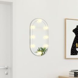 Berkfield Home Mirror with LED Lights 60x30 cm Glass Oval in Silver - thumbnail 3