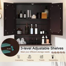 Costway Wall Mounted Bathroom Cabinet w/Mirror Wooden 2 Doors Medicine Cabinet in Brown - thumbnail 4