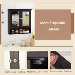 Costway Wall Mounted Bathroom Cabinet w/Mirror Wooden 2 Doors Medicine Cabinet in Brown - thumbnail 6
