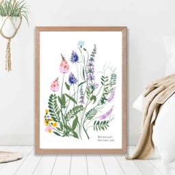 ARTZE Blue & Purple Wild Flowers Flower Market Simplicity Framed Print SIZE: A3 with Oak Frame in Mid Blue - thumbnail 2