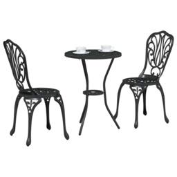 Berkfield Home 3-Piece Garden Bistro Set in Black Cast Aluminum - thumbnail 3