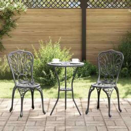 Berkfield Home 3-Piece Garden Bistro Set in Black Cast Aluminum - thumbnail 2