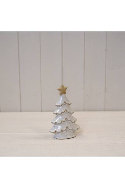 KDMD Small Stone Ceramic Layered Christmas Tree with Star on Top in Cream - image 1