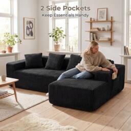 Dprodo 261CM Modular Right L-Shaped Sectional Sofa, 4 Seater Corner Sofa in Black - thumbnail 4