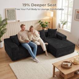 Dprodo 261CM Modular Right L-Shaped Sectional Sofa, 4 Seater Corner Sofa in Black - thumbnail 3