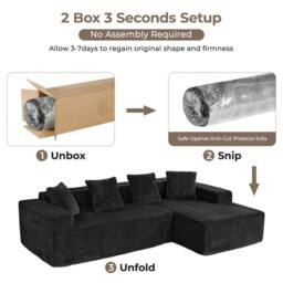 Dprodo 261CM Modular Right L-Shaped Sectional Sofa, 4 Seater Corner Sofa in Black - thumbnail 8