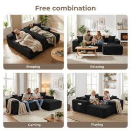Dprodo 261CM Modular Right L-Shaped Sectional Sofa, 4 Seater Corner Sofa in Black - thumbnail 9