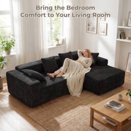 Dprodo 261CM Modular Right L-Shaped Sectional Sofa, 4 Seater Corner Sofa in Black - thumbnail 5