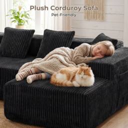 Dprodo 261CM Modular Right L-Shaped Sectional Sofa, 4 Seater Corner Sofa in Black - thumbnail 7
