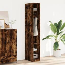 Berkfield Home Wardrobe Smoked Oak 30x50x200 cm Engineered Wood in Brown - Size: 30 x 50 x 200 cm - thumbnail 2