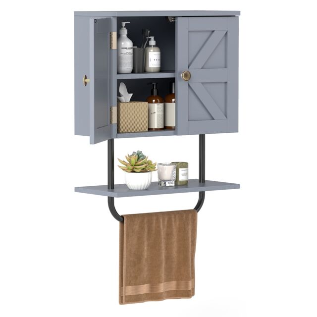 Gymax Bathroom Wall Cabinet Wall-Mounted Medicine Cabinet in Grey - image 1