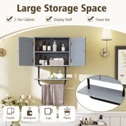 Gymax Bathroom Wall Cabinet Wall-Mounted Medicine Cabinet in Grey - thumbnail 3