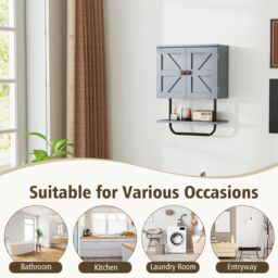 Gymax Bathroom Wall Cabinet Wall-Mounted Medicine Cabinet in Grey - thumbnail 4
