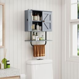 Gymax Bathroom Wall Cabinet Wall-Mounted Medicine Cabinet in Grey - thumbnail 6