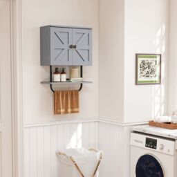 Gymax Bathroom Wall Cabinet Wall-Mounted Medicine Cabinet in Grey - thumbnail 8