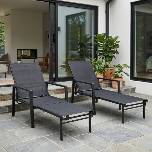 OUTSUNNY Sun Loungers Set of 2 w/ Retractable Footrest 5-Position Adjustable in Black - image 1