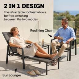OUTSUNNY Sun Loungers Set of 2 w/ Retractable Footrest 5-Position Adjustable in Black - thumbnail 4