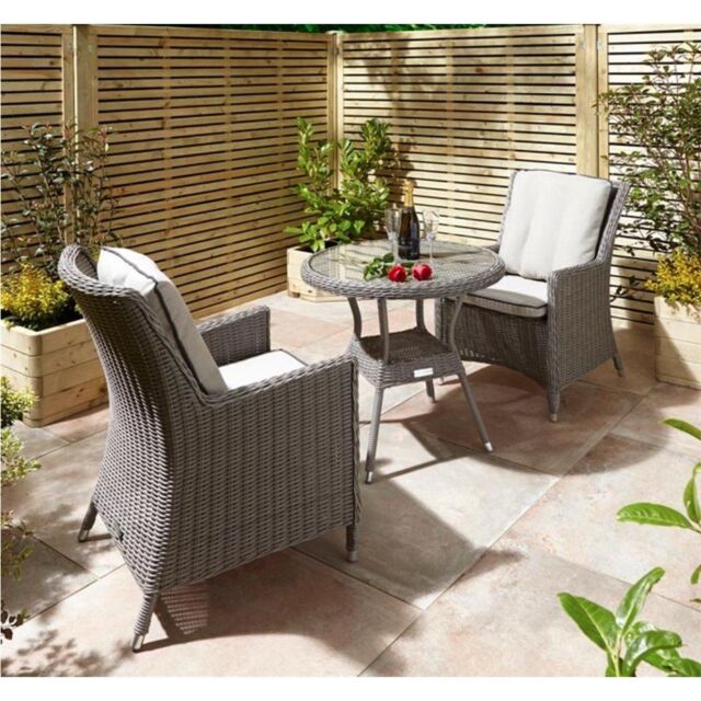 Cheshire 2 Seater Natural Stone Rattan Weave Garden Bistro Set in Grey - image 1