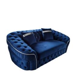 Stratus Interiors Ambassador Sofa Chesterfield Toronto Silver Trim Plush Velvet in Blue - Size: 2 Seater - thumbnail 2