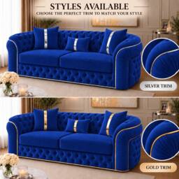 Stratus Interiors Ambassador Sofa Chesterfield Toronto Silver Trim Plush Velvet in Blue - Size: 2 Seater - thumbnail 3
