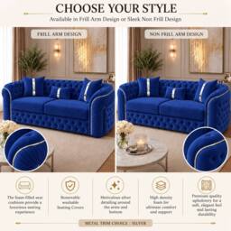 Stratus Interiors Ambassador Sofa Chesterfield Toronto Silver Trim Plush Velvet in Blue - Size: 2 Seater - thumbnail 4