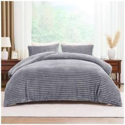 HOME LUXE INTERIOR Plush Faux Fur Chunky Ribbed Faux Fur Grey Bedding Duvet Set - King - Size: Single - thumbnail 1