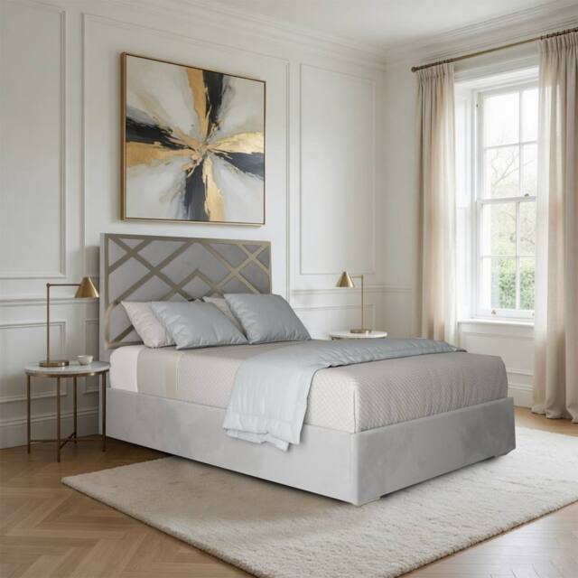 Casani Mallerstang Upholstered Soft Velvet Grey Metal Designer Bed Frame - Size: Single - image 1