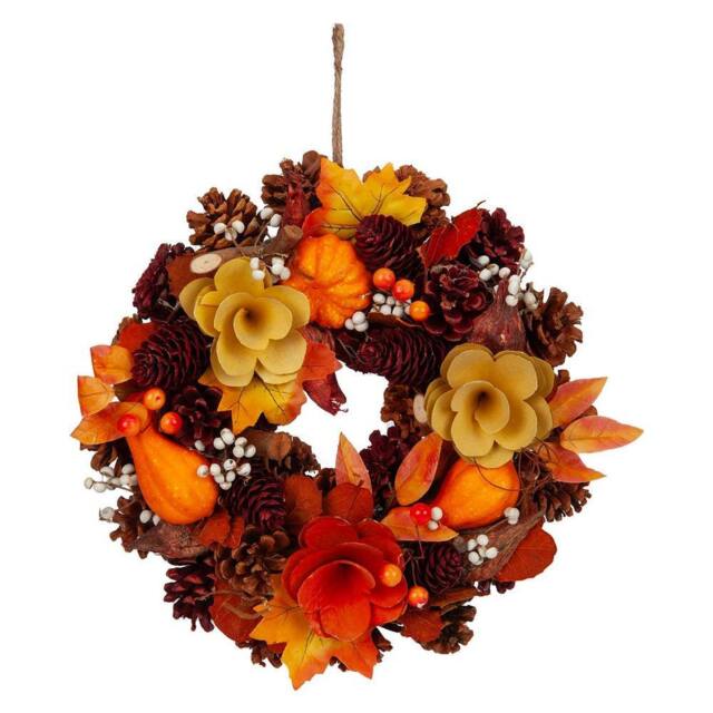 VFM e-Store Christmas Auntumnal Wreath with Box Decoration 31cm x 30cm Brown X 1 - Size: 31 cm x 30 cm - image 1