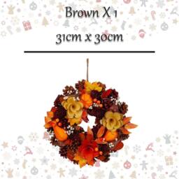 VFM e-Store Christmas Auntumnal Wreath with Box Decoration 31cm x 30cm Brown X 1 - Size: 31 cm x 30 cm - thumbnail 2