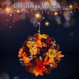 VFM e-Store Christmas Auntumnal Wreath with Box Decoration 31cm x 30cm Brown X 1 - Size: 31 cm x 30 cm - thumbnail 3