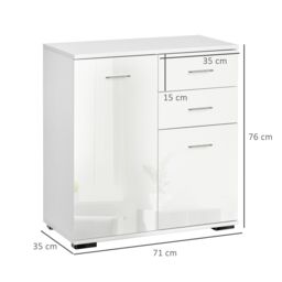 HOMCOM New Modern Cabinet Sideboard Cupboard Buffet Solo High Gloss Chest in White - thumbnail 3