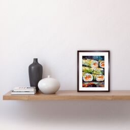 "Artery8 Wall Art Print Vibrant Japan Cuisine Sushi Roll Oil Painting Artwork Framed 9X7 Inch in Brown - Size: W7"" x H9""" - thumbnail 2