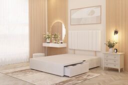"Somnior Alexas 2 Drawers Divan Bed with 30"" Upholstered Headboard Plush Velvet in White - Size: Single"